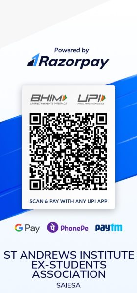 SAIESA UPI donation QR code, scannable with BHIM, Google Pay, PhonePe, or Paytm