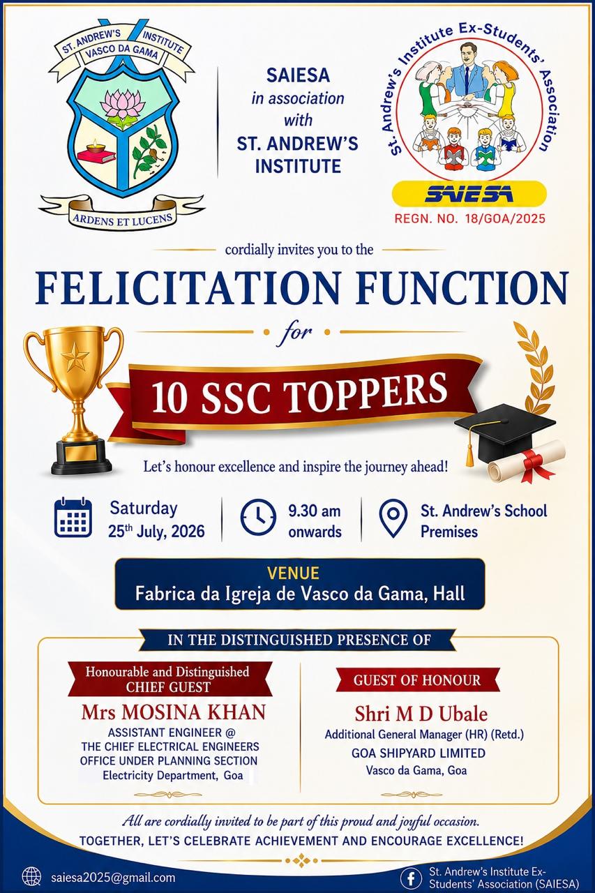 SAIESA's felicitation function honouring St. Andrews Institute's 10th SSC toppers