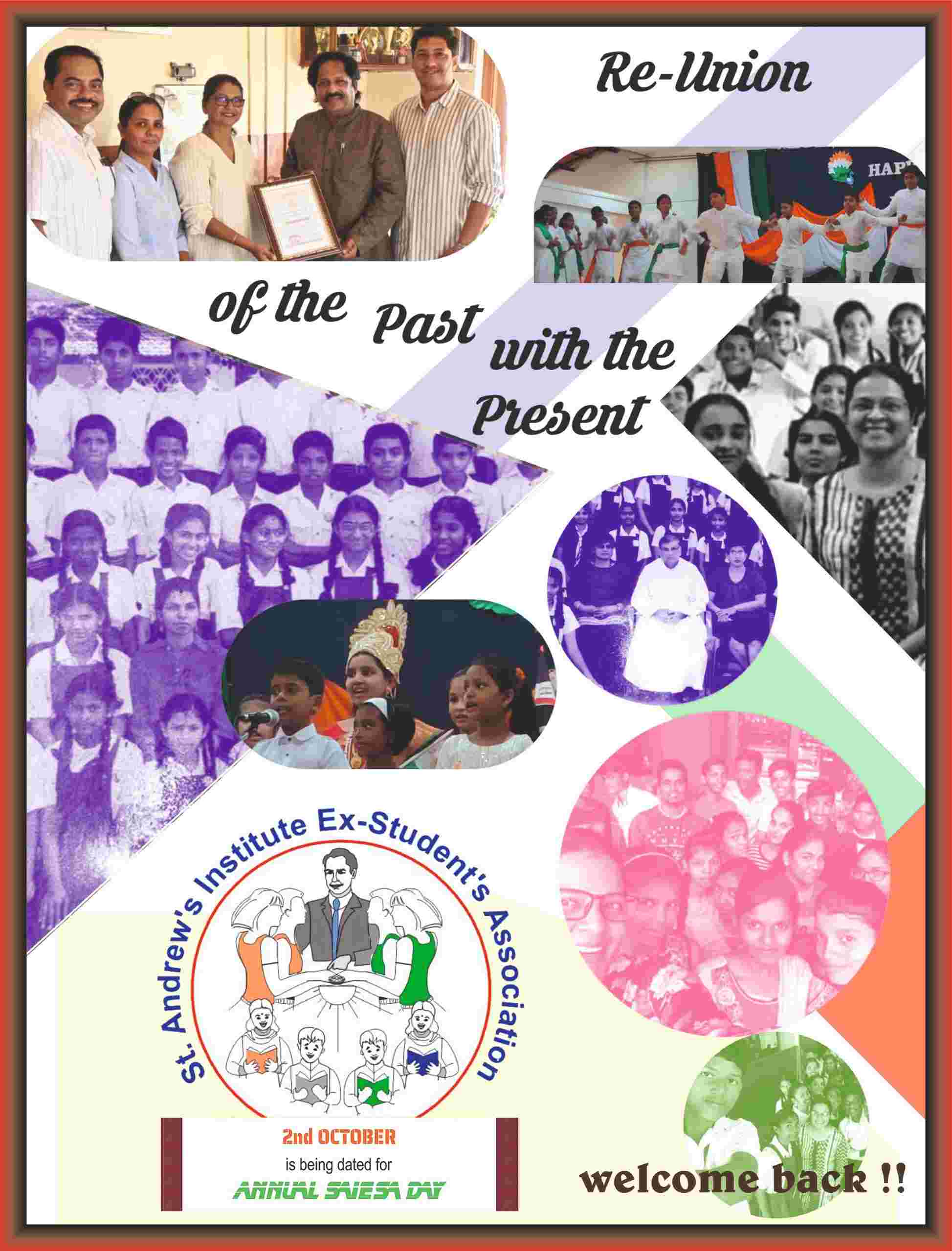 A collage from a past SAIESA Re-Union gathering, mixing archive class photos with recent alumni get-togethers