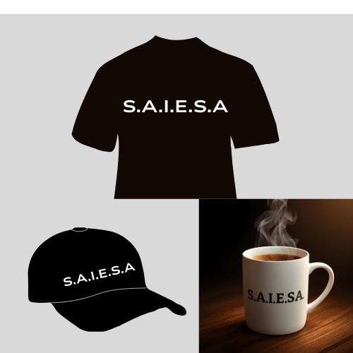 Sample SAIESA-branded T-shirt, cap, and mug offered to members